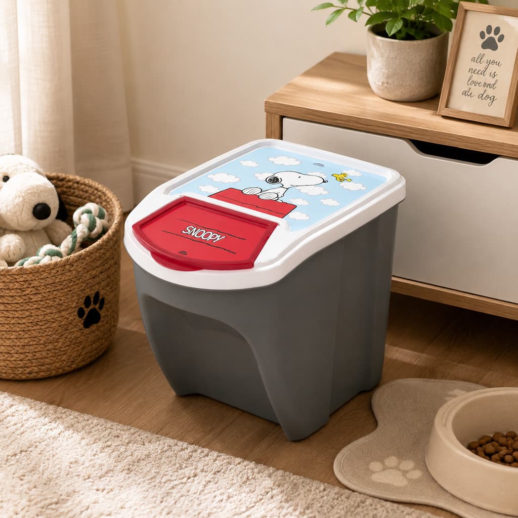 Porta Ração Snoopy 20L Plasútil Empilhável com Abertura Frontal para Cães e Gatos
