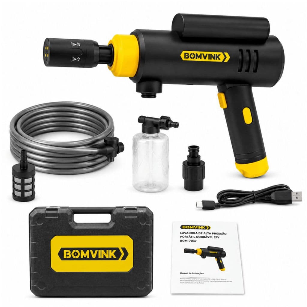 Lavadora Alta Pressão Portátil 21V 150W Mangueira 5m BOMVINK