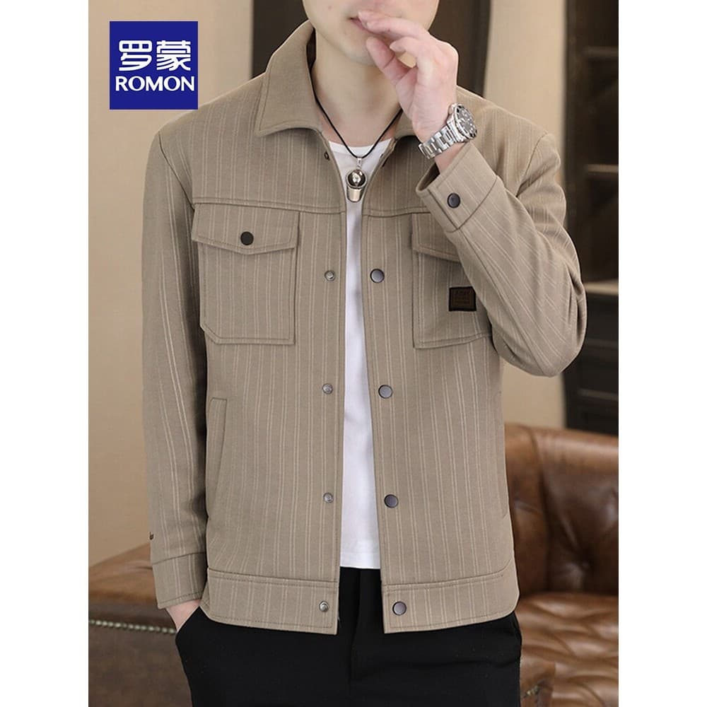 Jaqueta masculina Lomon 2024 primavera novo estilo jaqueta Cargo Casual All-Match lapela listrada de lã Top roupas de pr