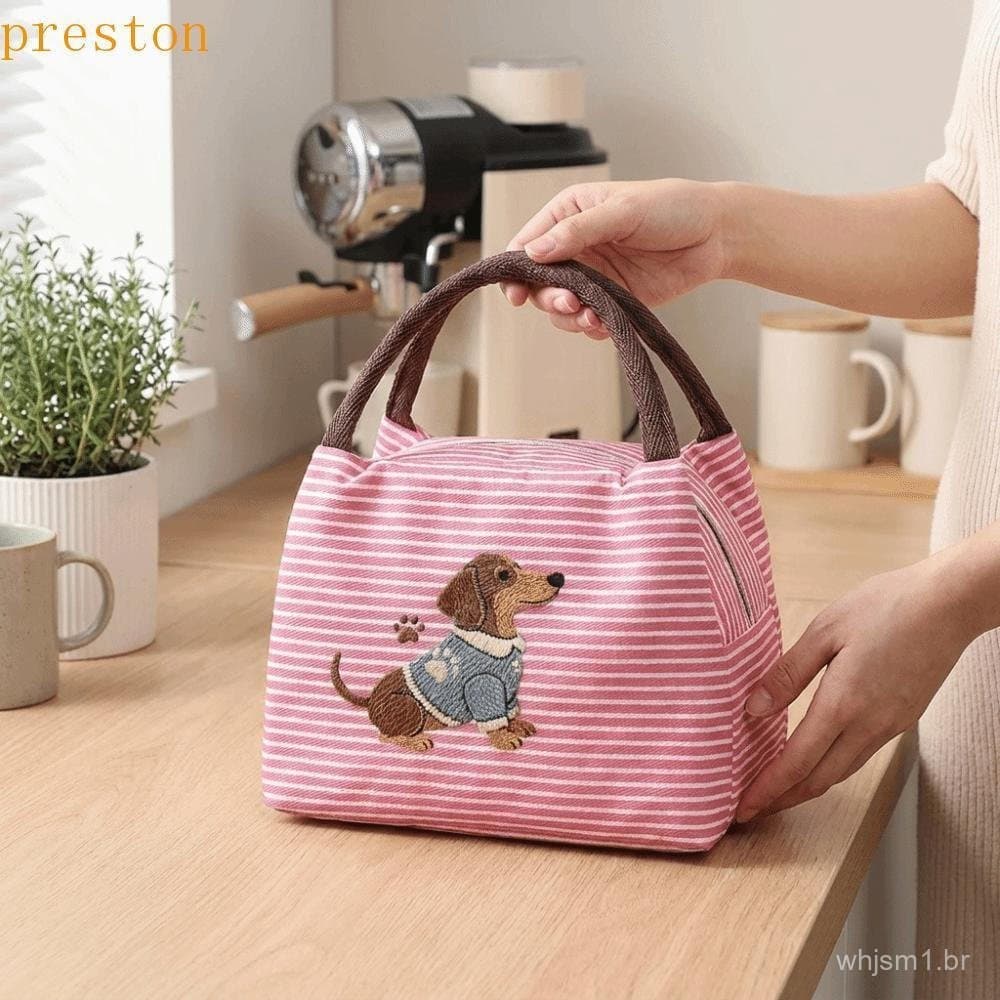 Bolsa Térmica para Almoço PRESTON, Bolsa Térmica Portátil, Recipiente para Alimentos Listrado com Design de Cachorro Bor