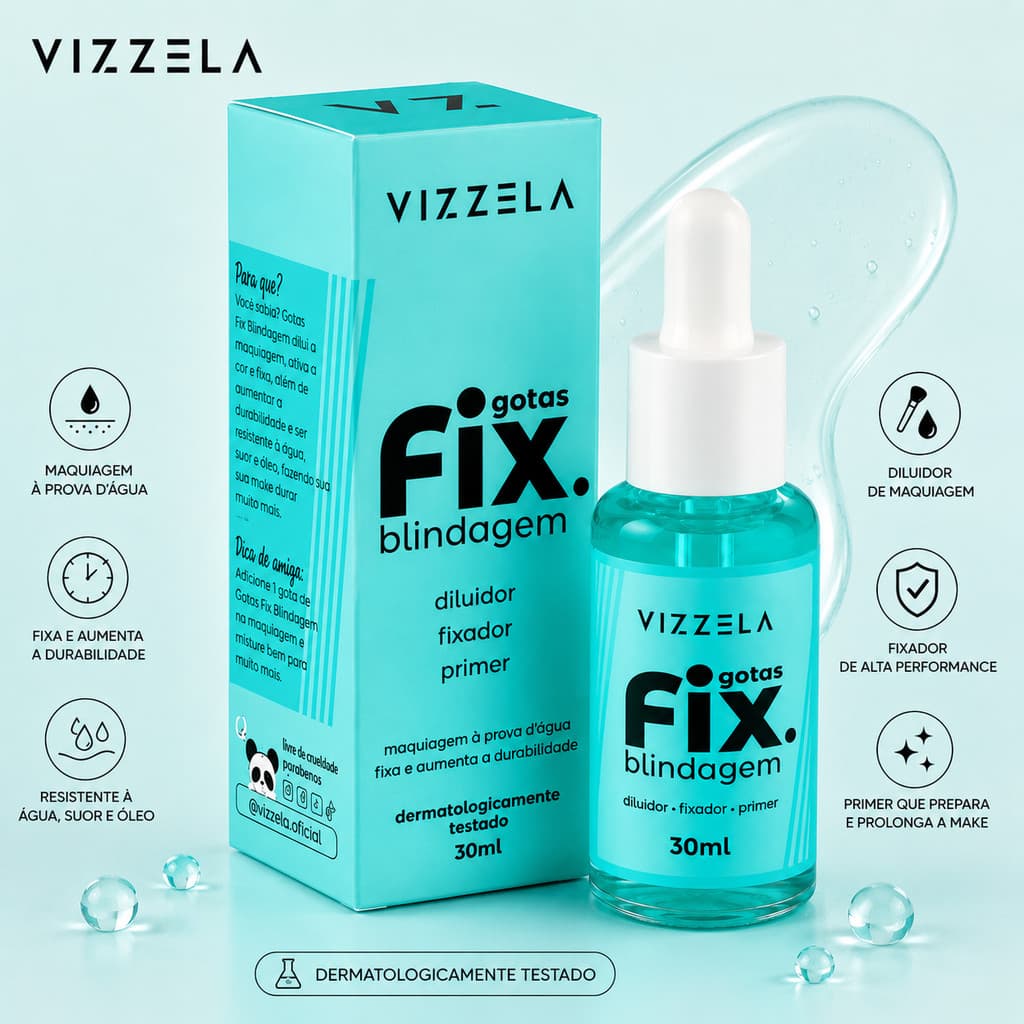 Blindagem Maquiagem Vizzela Gotas Fix Blindagem 30ml Multifuncional Fixador de Maquiagem e Primer Maquiagem Vizzela Fix