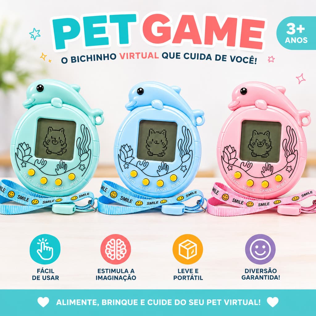 Bichinho Virtual Pet Game Infantil Tamagotchi Brinquedo Eletrônico Com Cordão