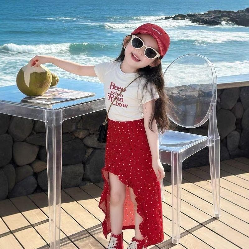 [Venda por tempo limitado] Ternos para meninas saia elegante de manga curta verão terno de duas peças novo estilo elegan