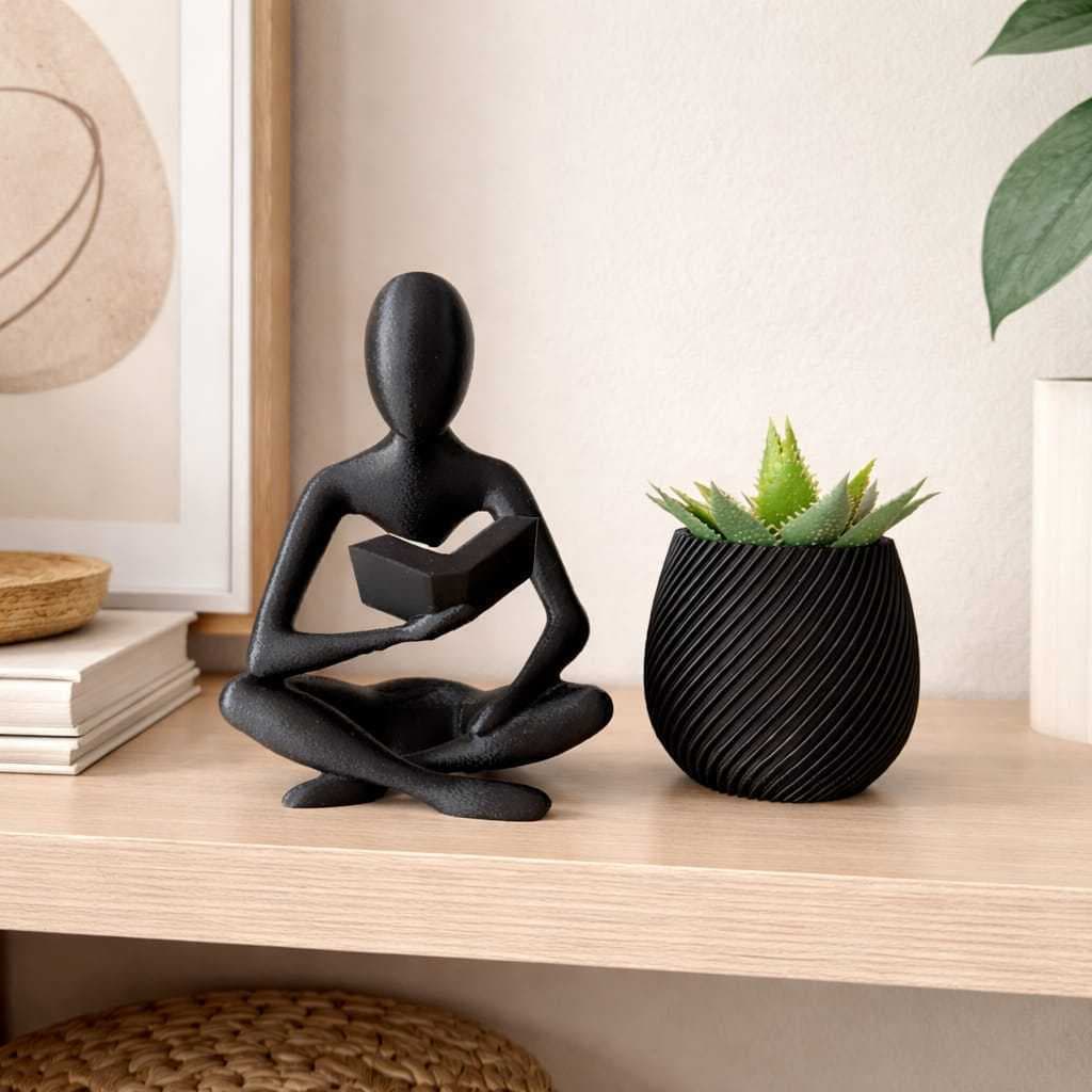 Kit Escultura Minimalista Leitor + Mini Vaso Espiral Moderno Top