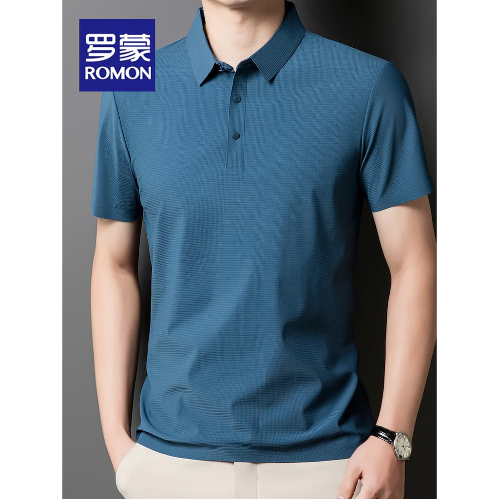Lomon Camisa POLO masculina de seda gelada com sensação fresca + absorção de umidade, camisa POLO de manga curta de negó