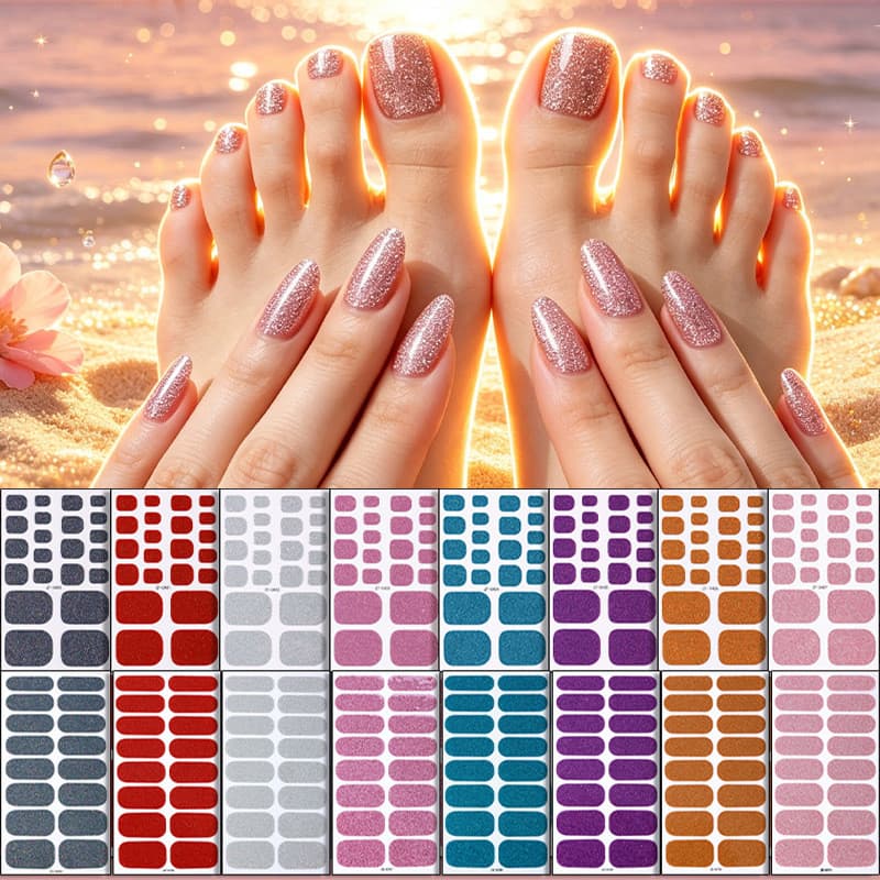 Glitter em pó unha polonês filme adesivo de unhas 3D europa américa venda quente conjunto praia unha Manicure adesivo