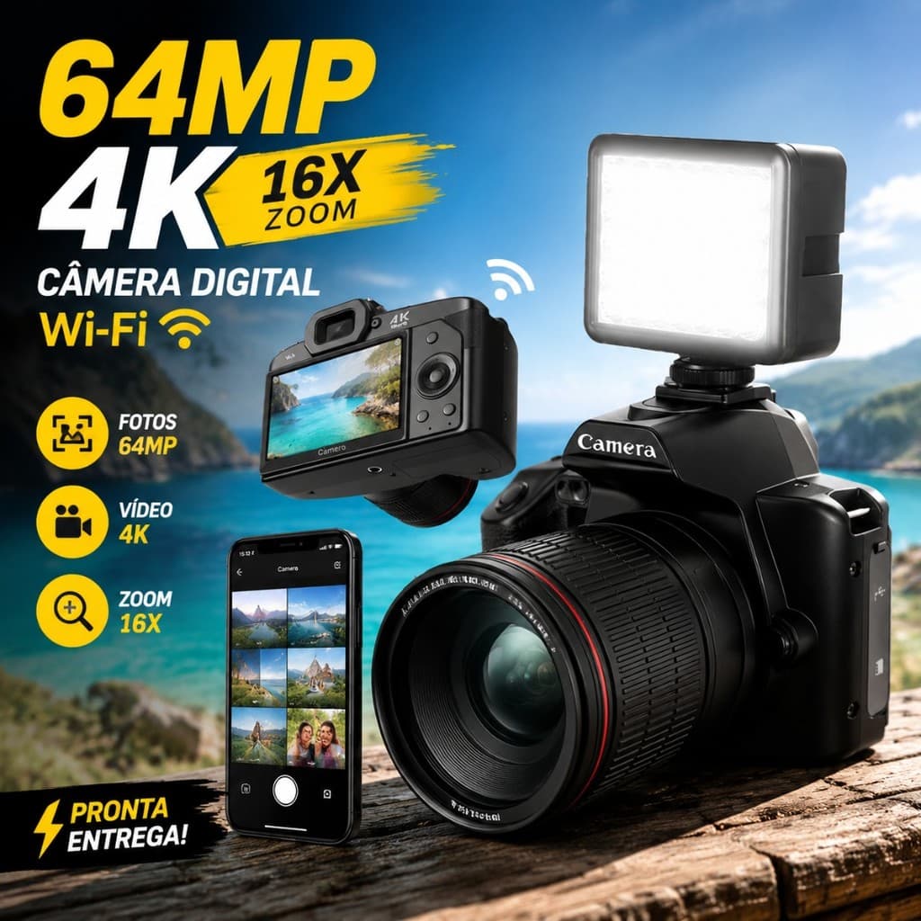 Câmera Digital Wi-Fi De Alta Definição De Fotos 16x 4k 64 Mp