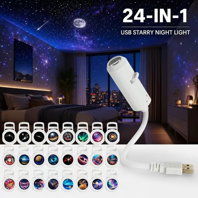 Novo HD Inteligente Céu Estrelado Projetor Luz Noturna USB Plug And Play 360 ° Mini Lâmpada Ajustável Da Atmosfera Galáx