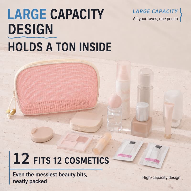 Bolsa De Cosméticos De Malha De Grande Capacidade Maquiagem Respirável Armazenamento Organizador De Produtos De Higiene