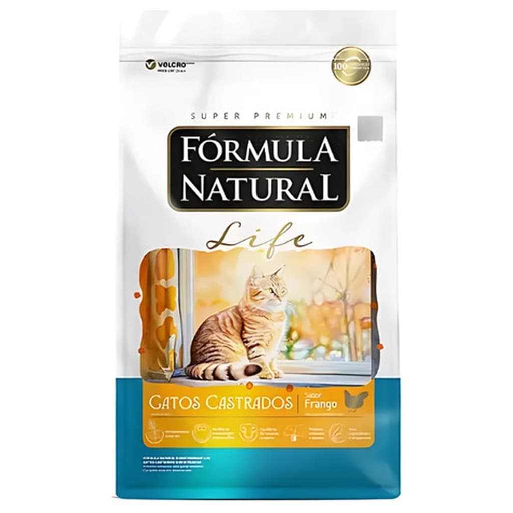 Ração Gatos Castrados Fórmula Natural Life Frango 1kg Alimento Seco Premium Controle Peso Suporte Urinário Alta