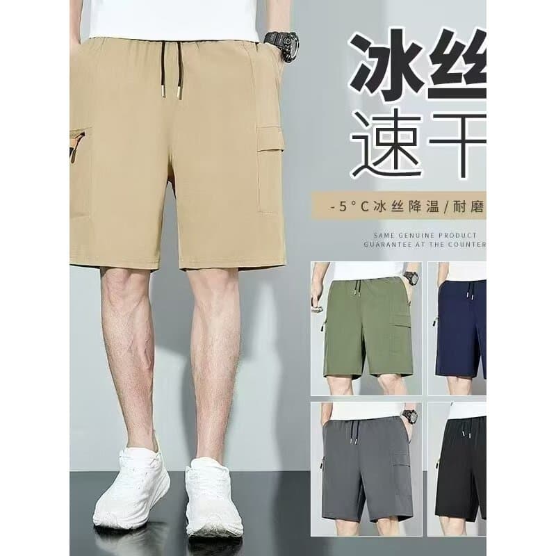 Verão gelo seda calças cortadas macacão masculino esportes ao ar livre de secagem rápida correndo Shorts em linha reta c