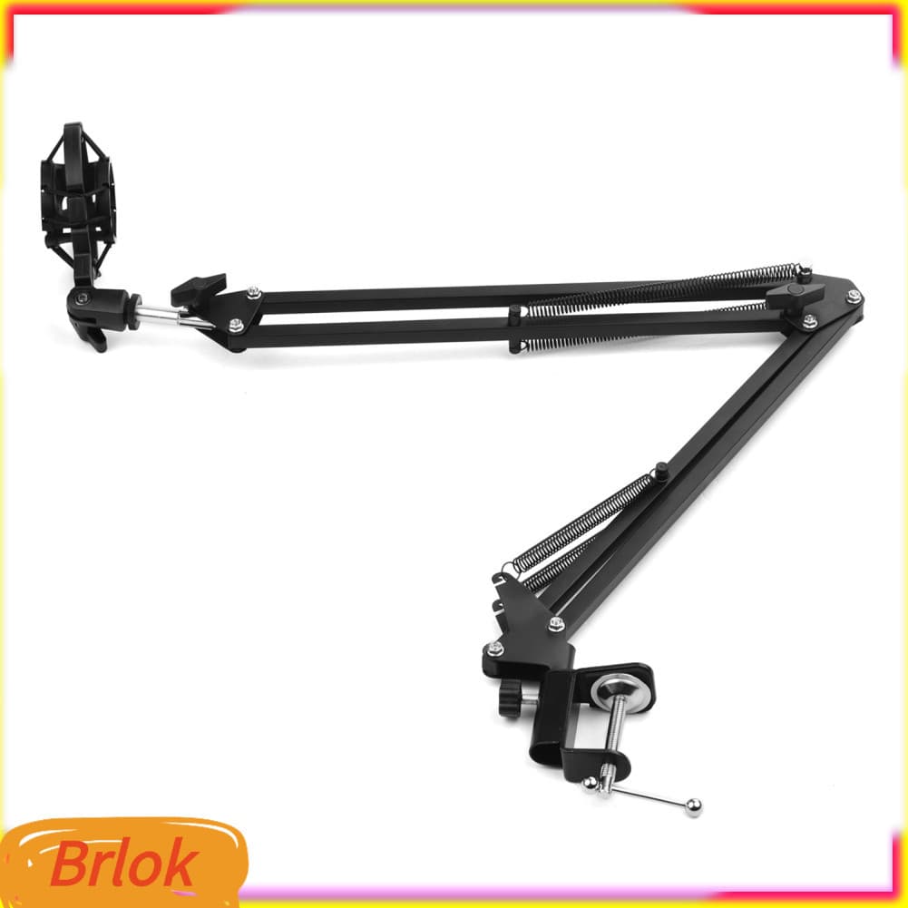 Brlok-br Suporte para microfone de mesa com braço de tesoura, microfone de metal resistente, dobrável, design
