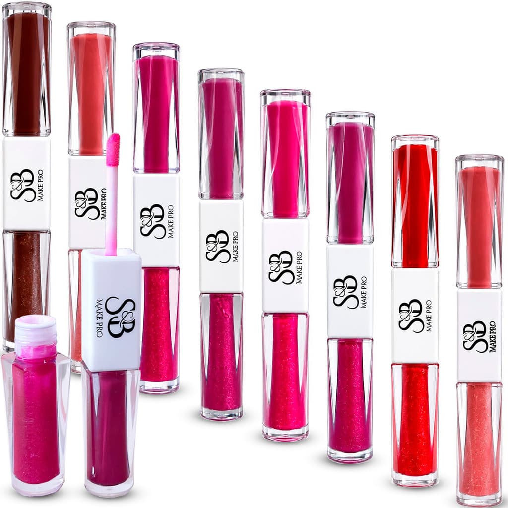 Kit 8 Batons Duo Líquido + Glitter Gloss Alta Pigmentação SB Make Pro