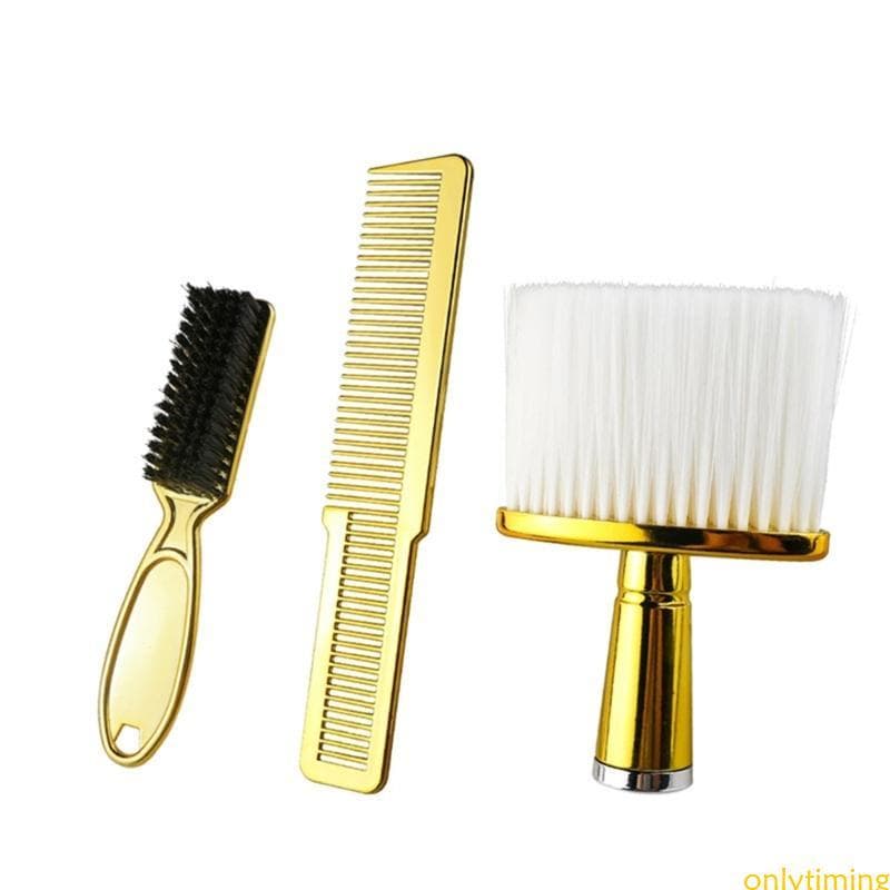 onlytiming 3 Peças Conjunto Escova Cabeleireiro Pente Cabelo Barba Espanador Para