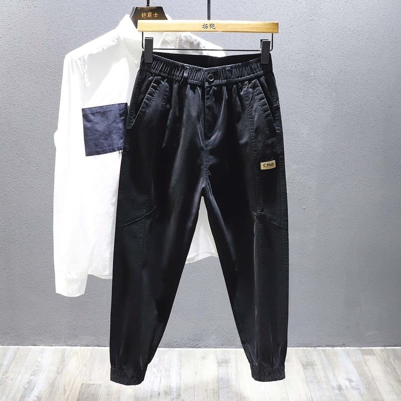 Primavera verão preto calças casuais masculino elegante rua Wear bonito puro algodão novo estilo solto-encaixe fino maca