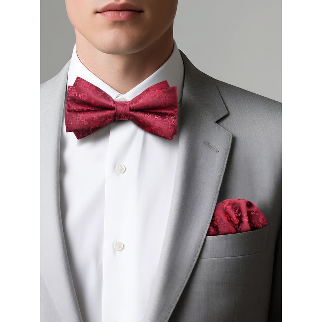 Vermelho Retro gravata borboleta masculino casamento noivo camisa de casamento arco lenço quadrado padrinhos terno bolso
