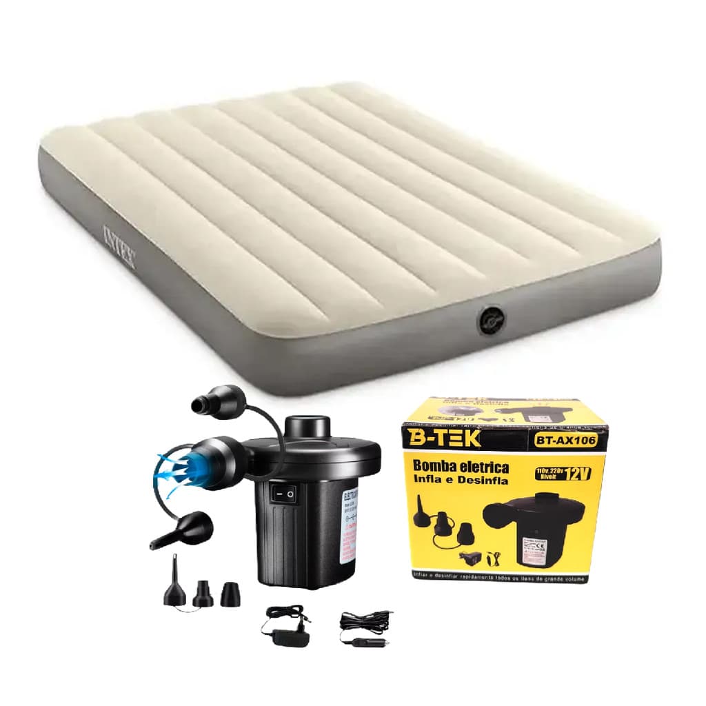 Colchão Inflável Queen Size Dura-Beam Standard Intex 64103 + Bomba de ar Elétrico Bivolt