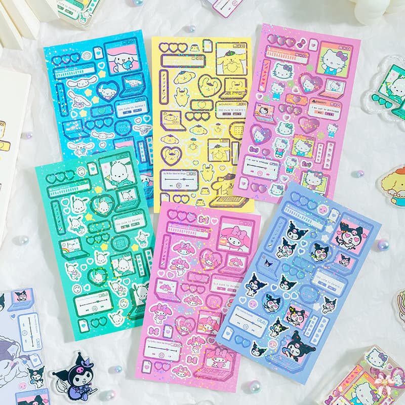 Pudim canela cão melodia Kuromi bonito cuco placa diy cuco cartão adesivo manual dos desenhos animados