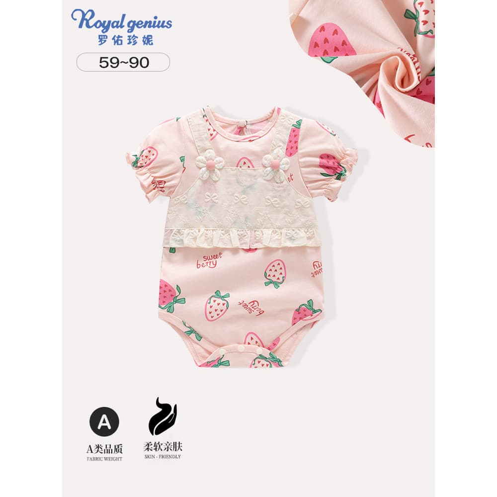 Bebê bebê macacão doce de manga curta macacão de algodão puro verão bebê recém-nascido macacão de verão
