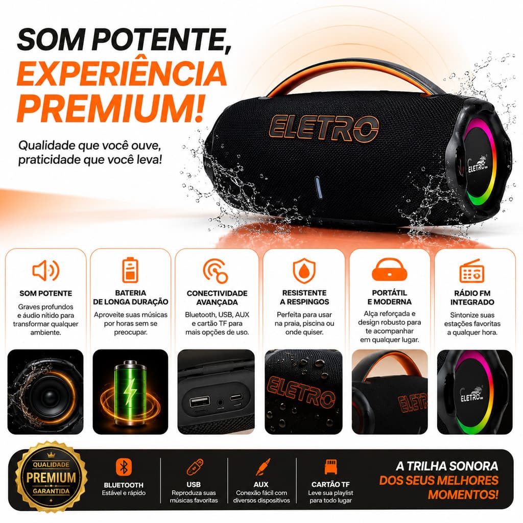 Caixa De Som Bluetooth 500w Graves Potentes Bass Boost Alta Potencia Potatil Bombox 110V/220V