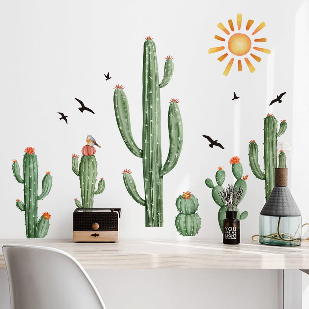 Adesivos de parede Cactus pássaro adesivos de parede quarto decoração adesivos de parede autoadesivos