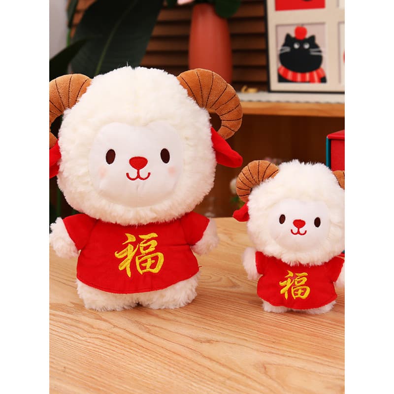 Grande chifre fu personagem lã brinquedo de pelúcia Fuqi fu personagem ovelha boneca auspicioso chifre afiado ovelha bon