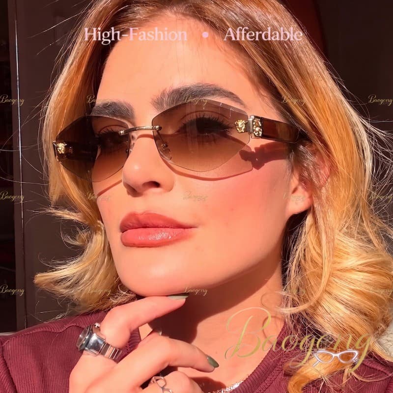 (BAOGENG) Nova Chegada Estilo Europeu Óculos De Sol Geométricos Sem Aro Para Mulheres E Homens Proteção UV Ao Ar Livre V