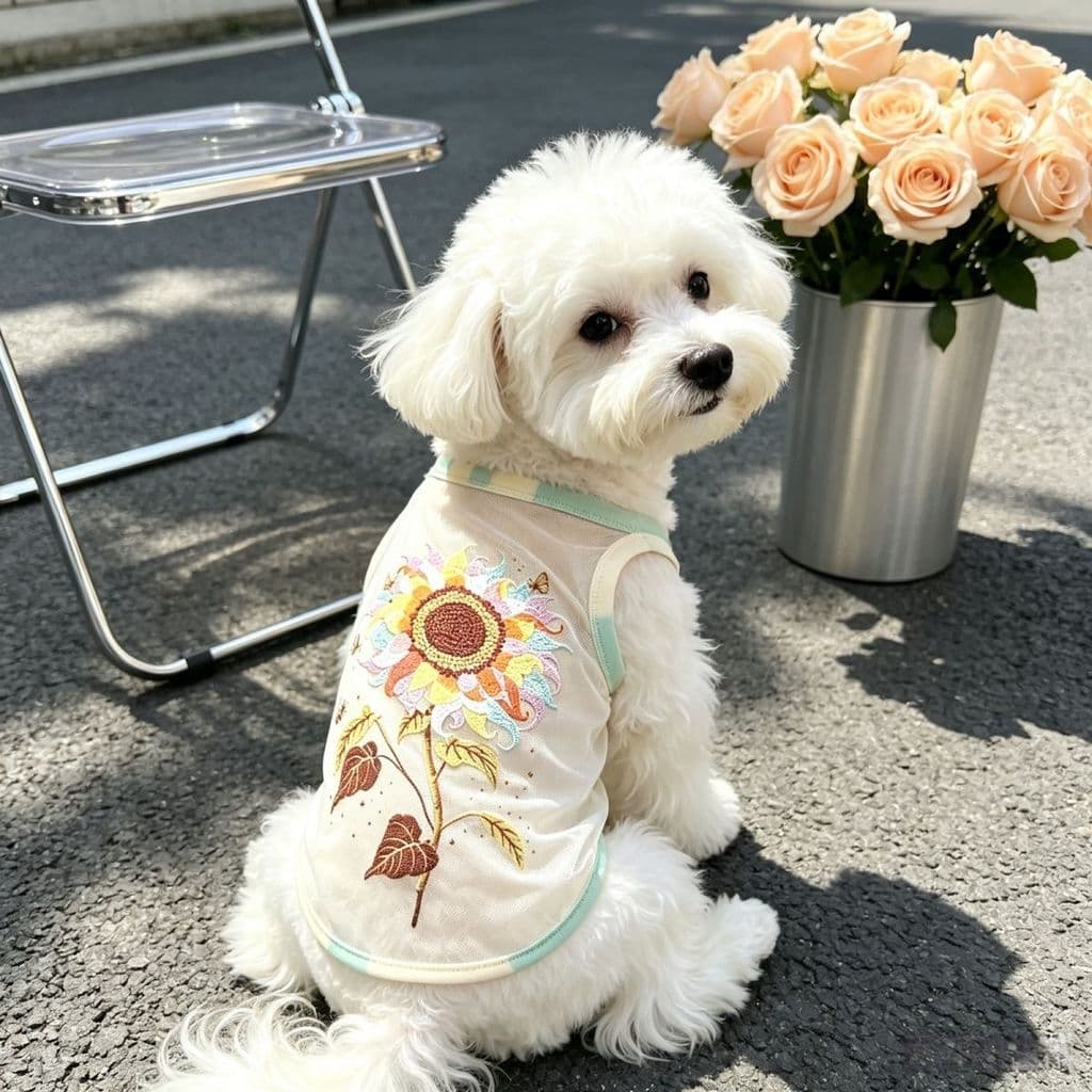 Cão roupas legais novo estilo dopamina colorido girassol bonito animal de estimação pequeno médio pequeno tamanho cão ve