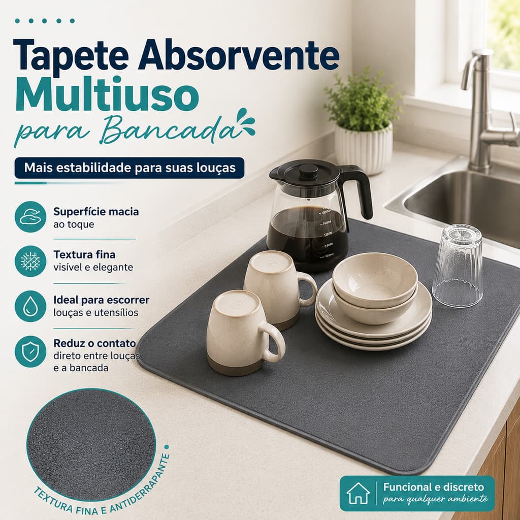 Tapete Escorredor De Louça Fácil De Limpar Antiderrapante Super Absorvente Para Cozinha Tapete Escorredor