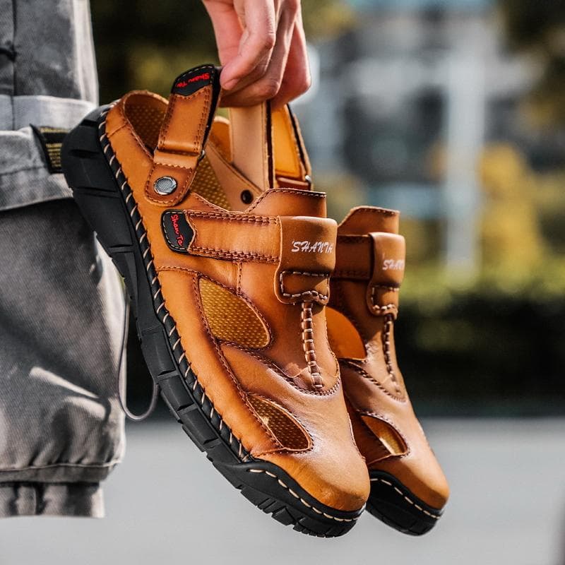 Sandálias masculinas 2026 verão Baotou camada superior sandálias de couro dupla utilização sapatos de praia exterior Wea