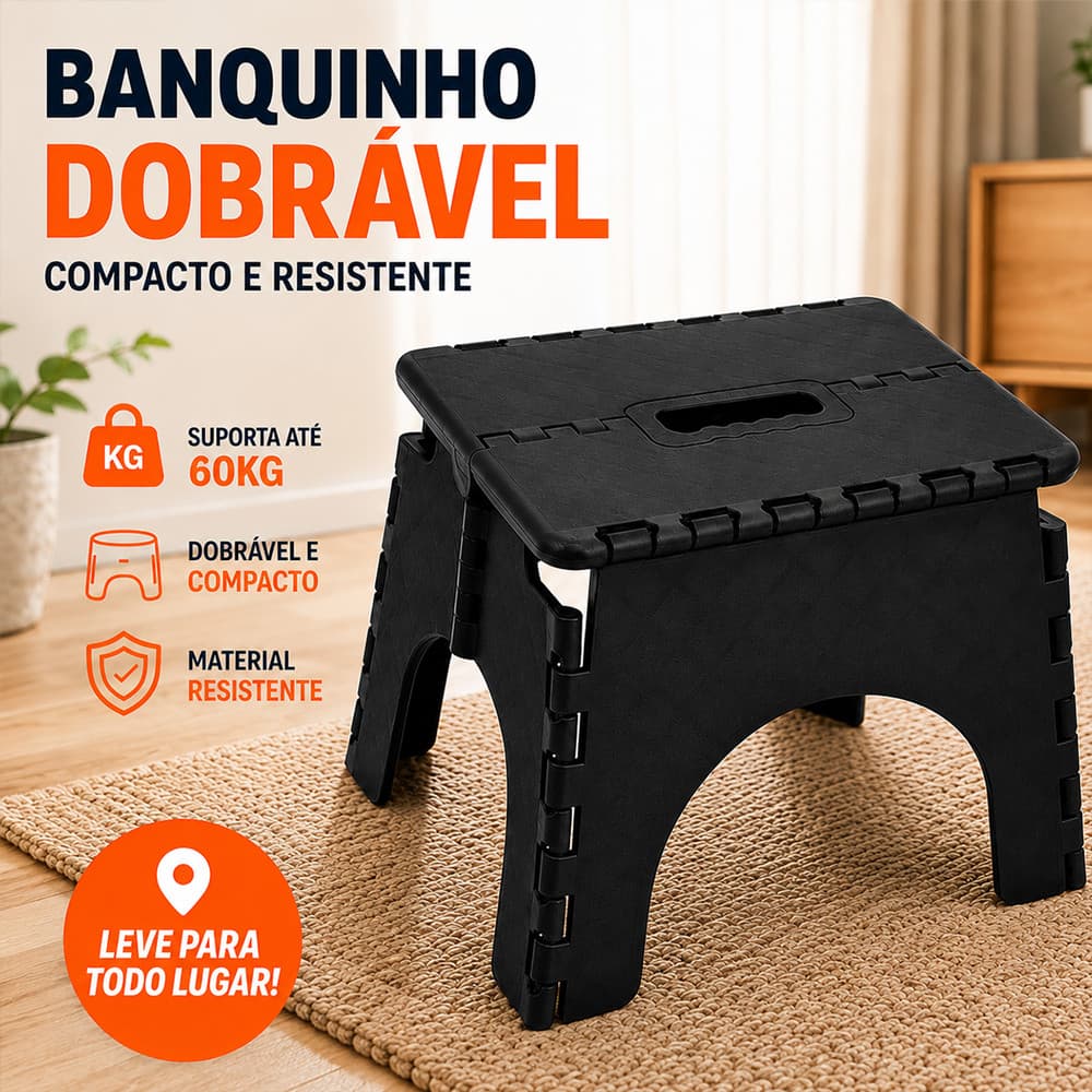 Banqueta Banquinho Dobrável De Plástico Até 60Kg Resistente Para Viagem Acampamento Garagem