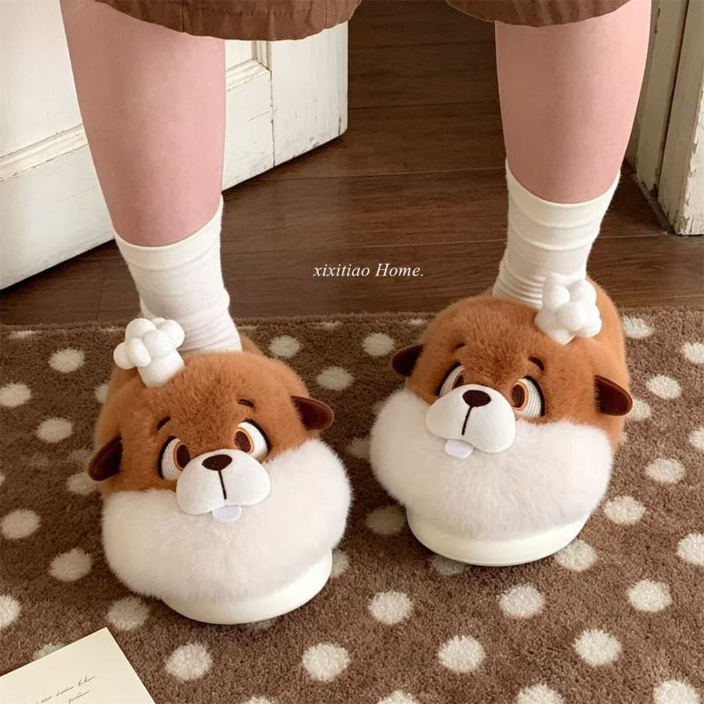 Chinelos de Algodão Fofos de Marmota em Estilo Cartoon, Adoráveis Chinelos de Pelúcia de Rato Chef, Alta Qualidade, Chin