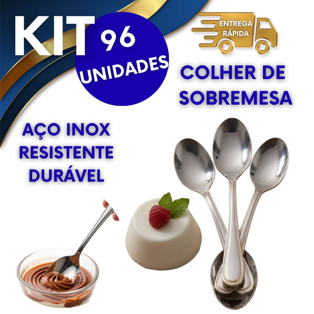 COLHERES DE SOBREMESA 96 UNIDADES DE AÇO INOX COLHER DE SOBREMESA PROMOCÃO FESTAS E EVENTOS BUFFET