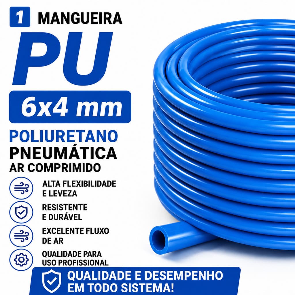 30 metros Mangueira Pneumática PU 6x4mm Tubo Poliuretano 6mm Flexível Ar Comprimido Compressor Automação 1 a 100 Metros