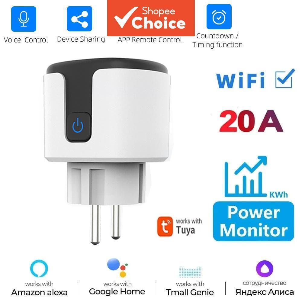 Tomada Inteligente WiFi AXUS EU 16A/20A com Monitoramento de Energia, Temporizador, App Tuya Smart Life e Controle por