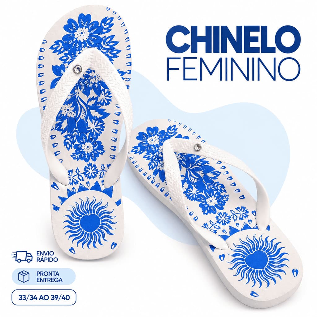 Chinelo Feminino Resistente Macio Confortável de Borracha Antiderrapante Leve Estampado 33/34 a 39/40