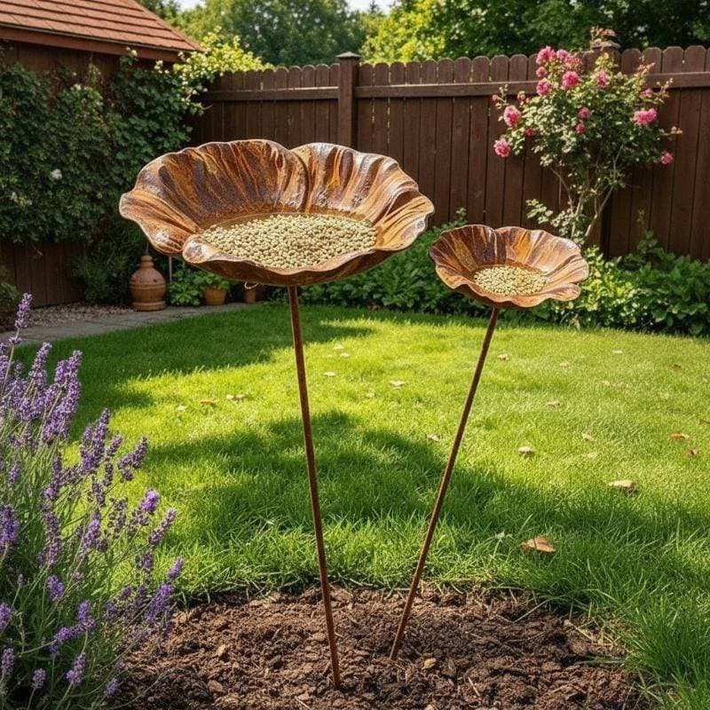 [BANY] Alimentador De Banho De Pássaros De Metal 2 Pa À Prova De Ferrugem , Decoração De Estaca De Jardim Para Gramado B