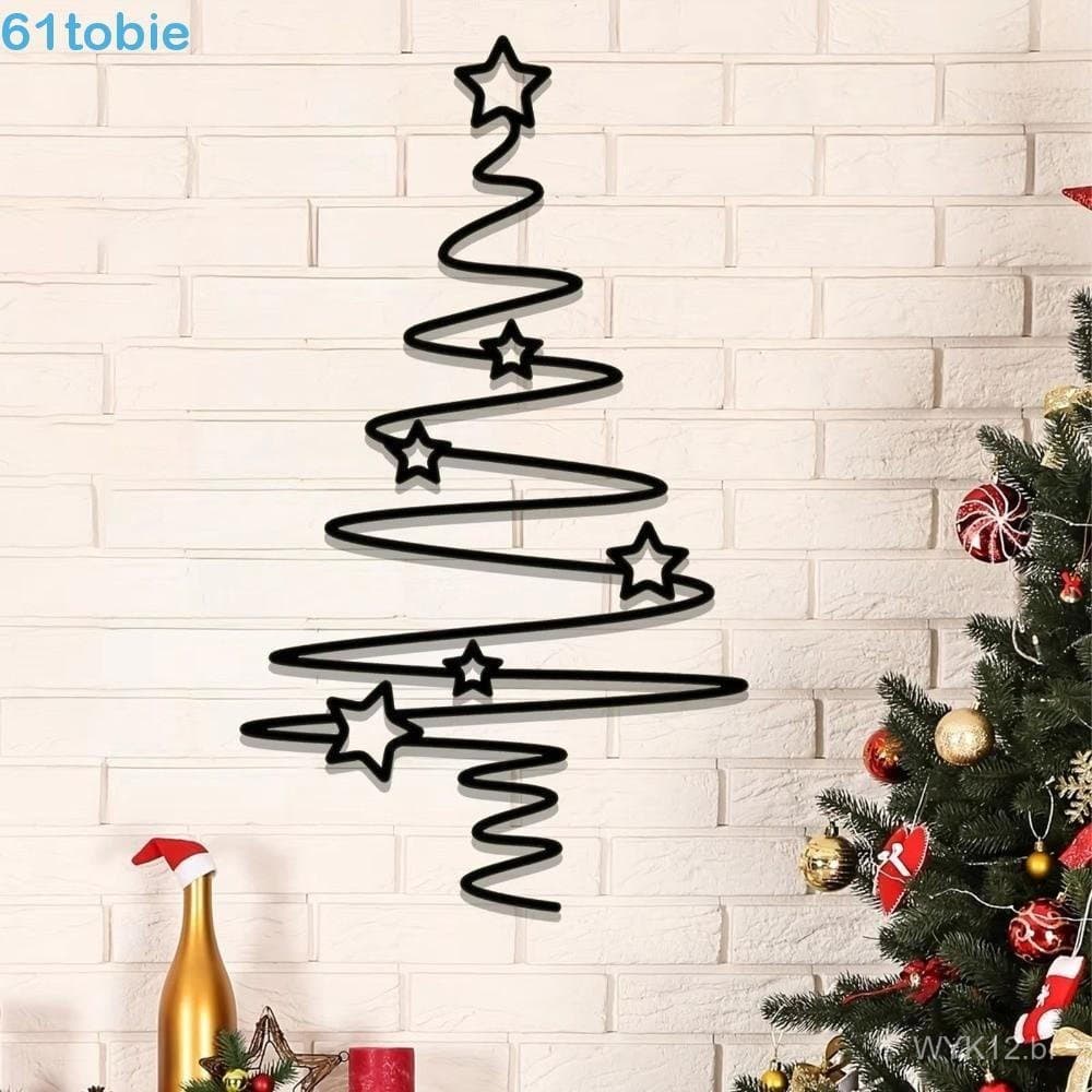 TOBIE – Decoração de parede com tema de árvore de Natal, em metal com padrão de estrelas pretas, resistente à ferrugem.