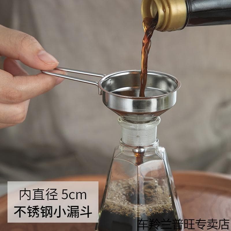 Mini funil de aço inoxidável doméstico pequeno calibre tempero chaleira óleo funil reabastecimento vinho derramando disp
