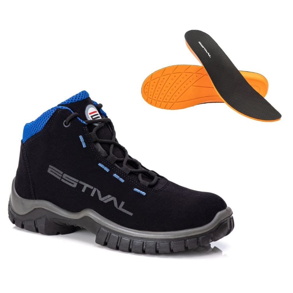 Bota De Segurança Eletricista Preto e Azul Em Microfibra Estival Bico Composite Palmilha PU CA 45932