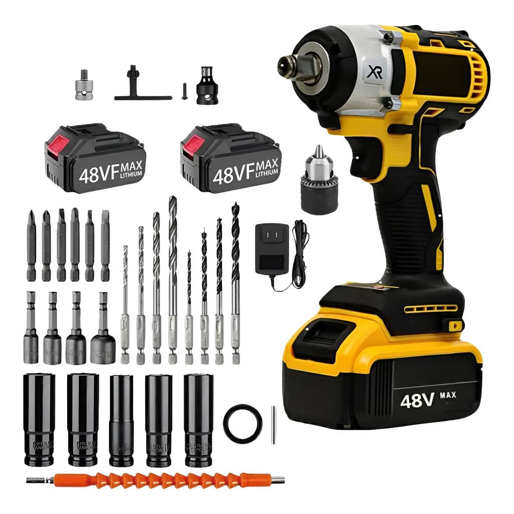 Chave de Impacto e Parafusadeira 48v Profissional 3 em 1 Brushless 1/2pol Com 30 peças