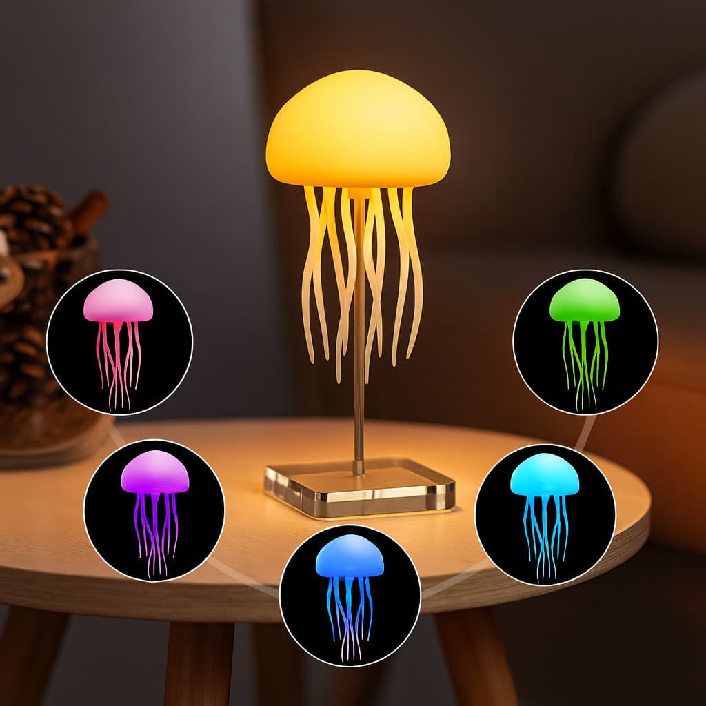Abajur De Mesa Led Para Quarto RGB Recarregável Água-Viva Controlada Por Voz Inteligente