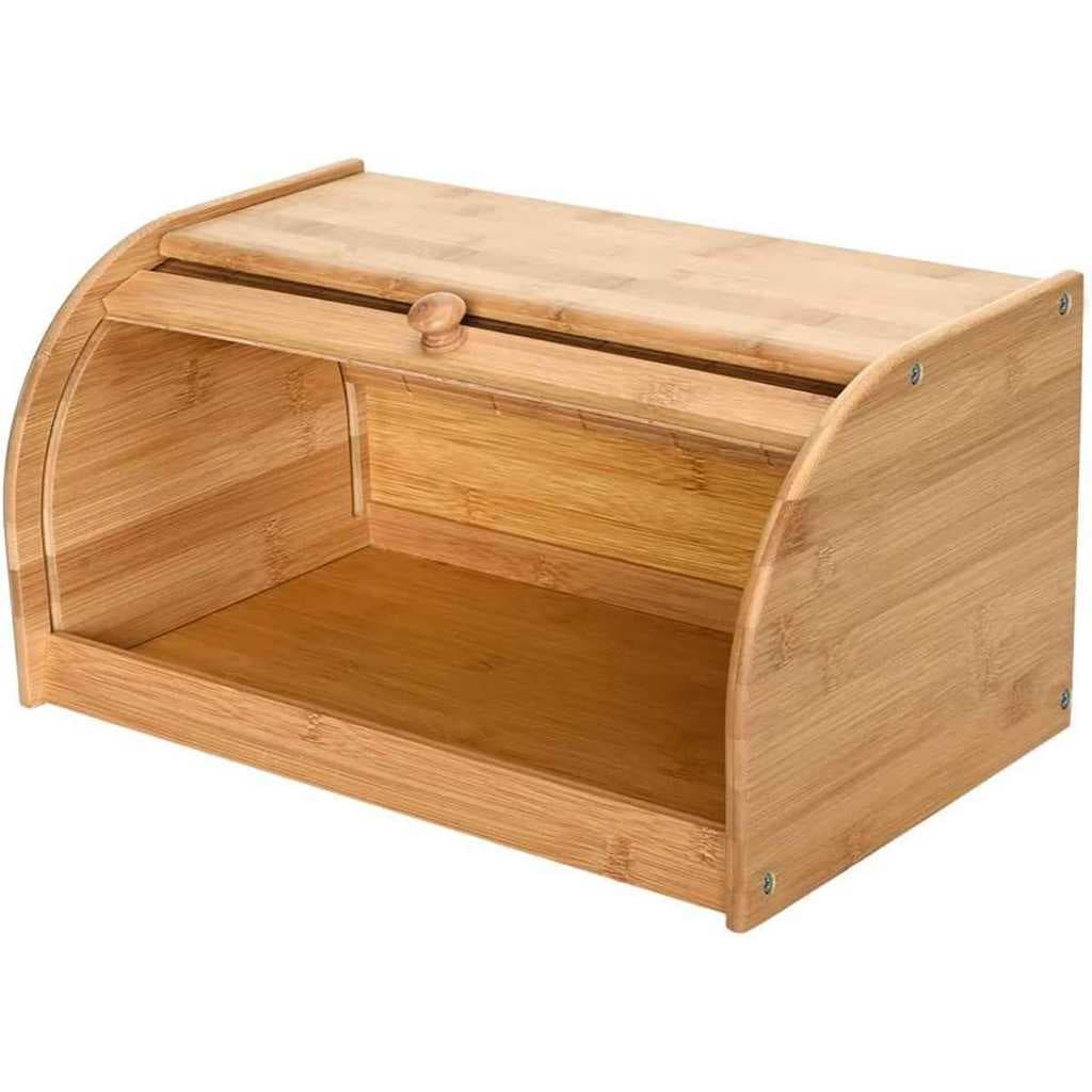 Porta Pão Pães Grande Em Bambu Ecológico Com Tampa Retrátil Original, Mimo Style