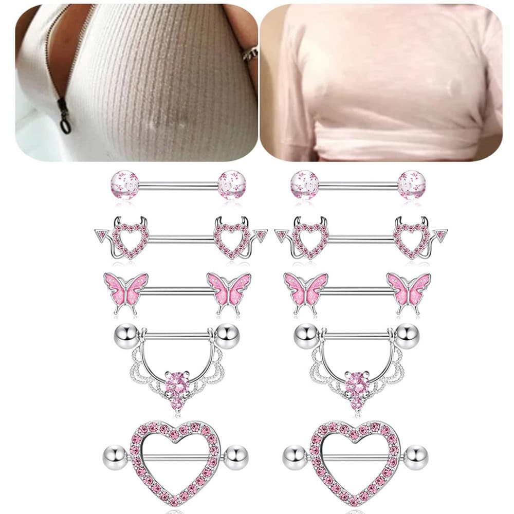2 Pçs/Set Moda Anel Piercing De Mamilo Joias Corporais Strass Aço Inoxidável