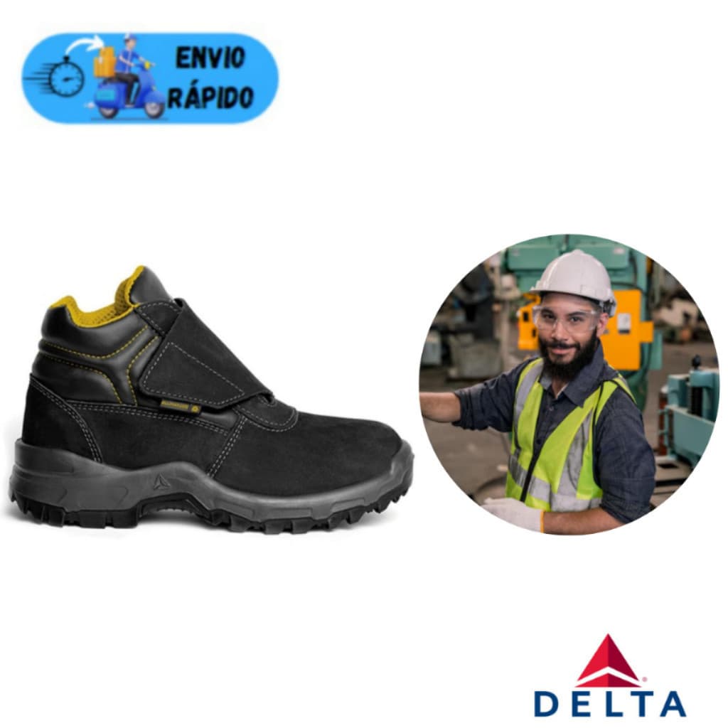 BOTA BOTINA DE SEGURANÇA NOBUCK DELTA PRETA COM BIQUEIRA PVC PARA TRABALHO COURO ORIGINAL