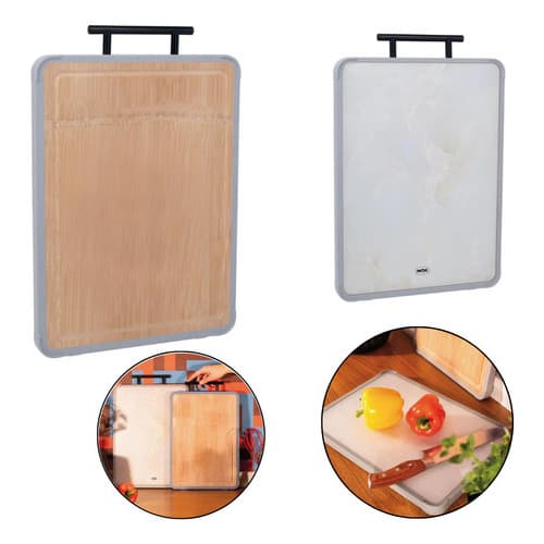 Tabua Corte Bamboo 54cm Duo Dupla Alça Goumert Churrasco Mármore Bambu