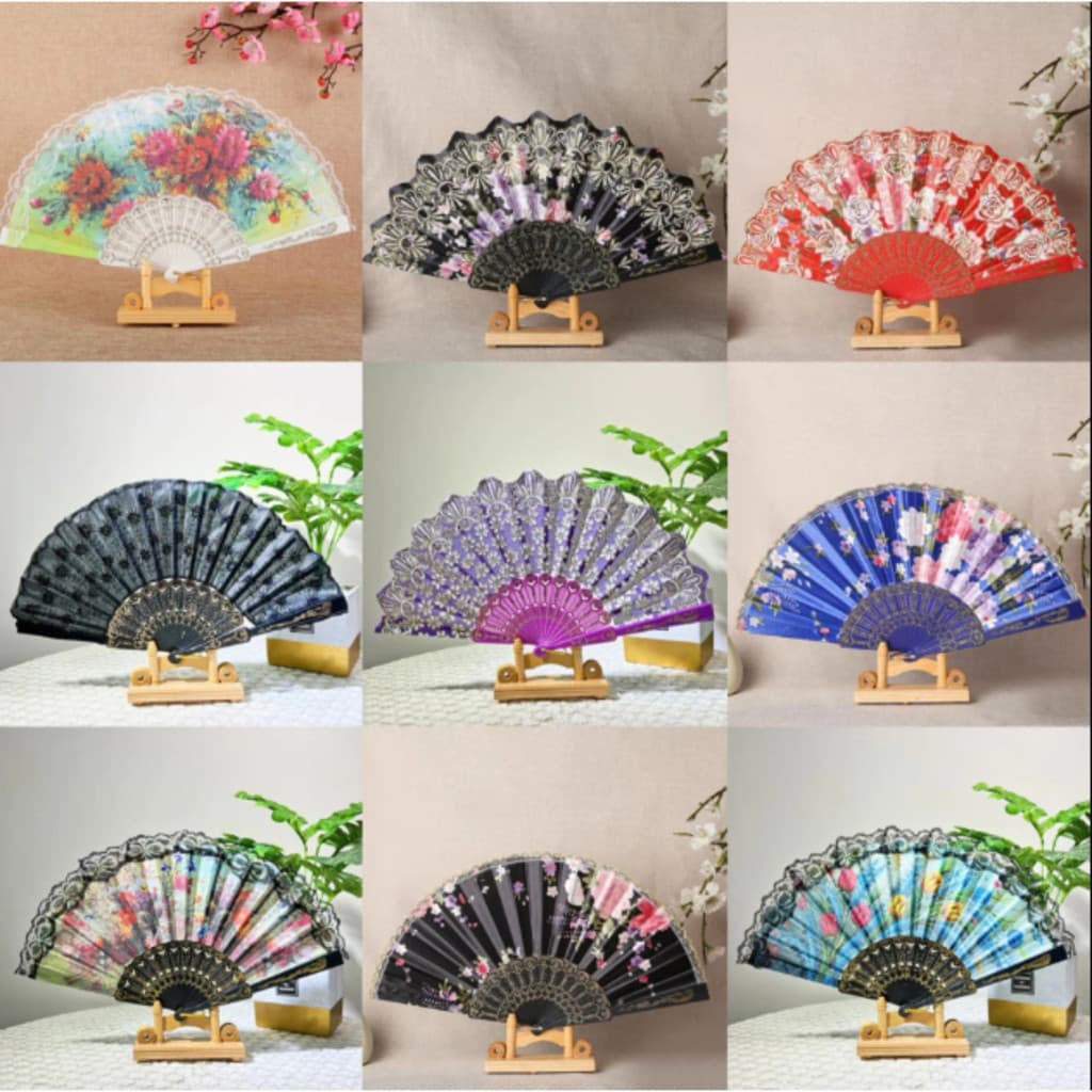 Kit 3/6/12 Leques Dobrável Paetê Luxo com Decoração Brilho para Abanar