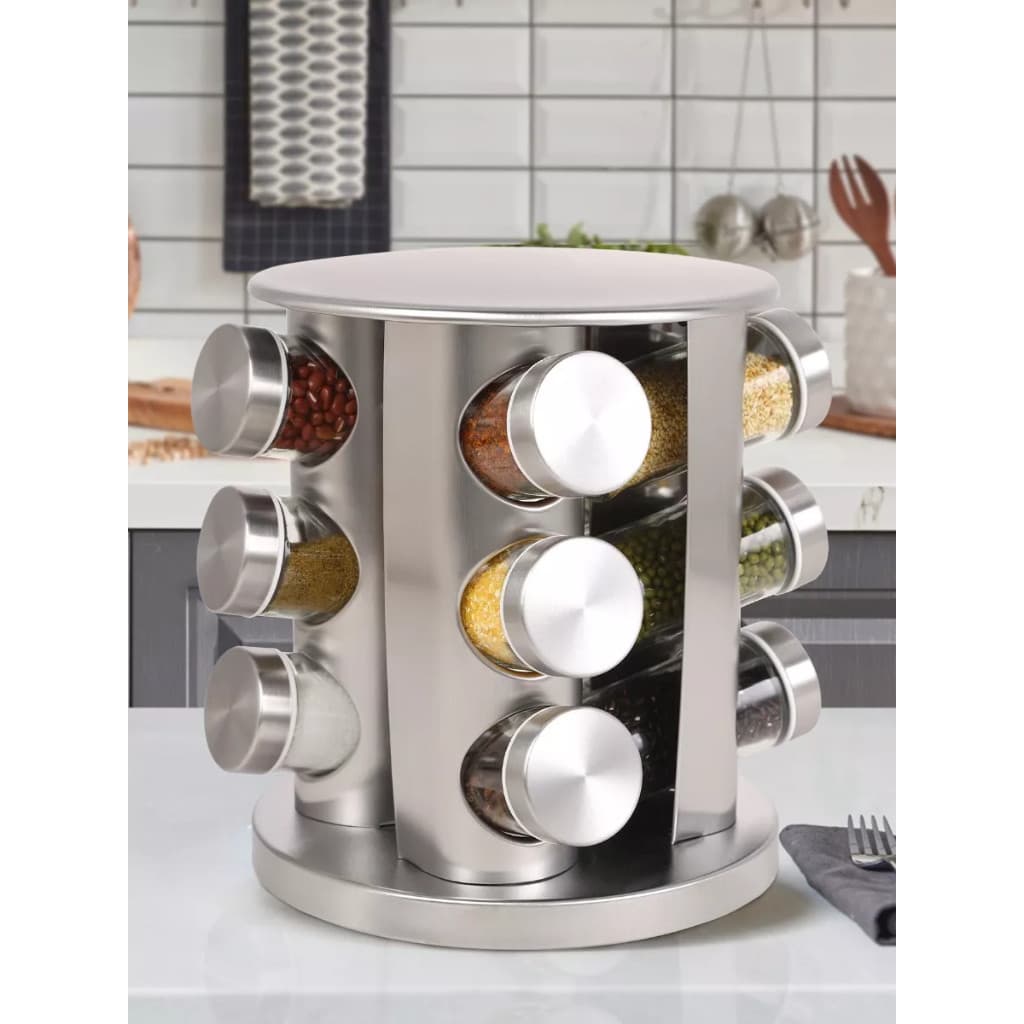 Porta Tempero Giratório Inox 12 Potes Com Suporte Giratorio Armazenamento de cozinha selado