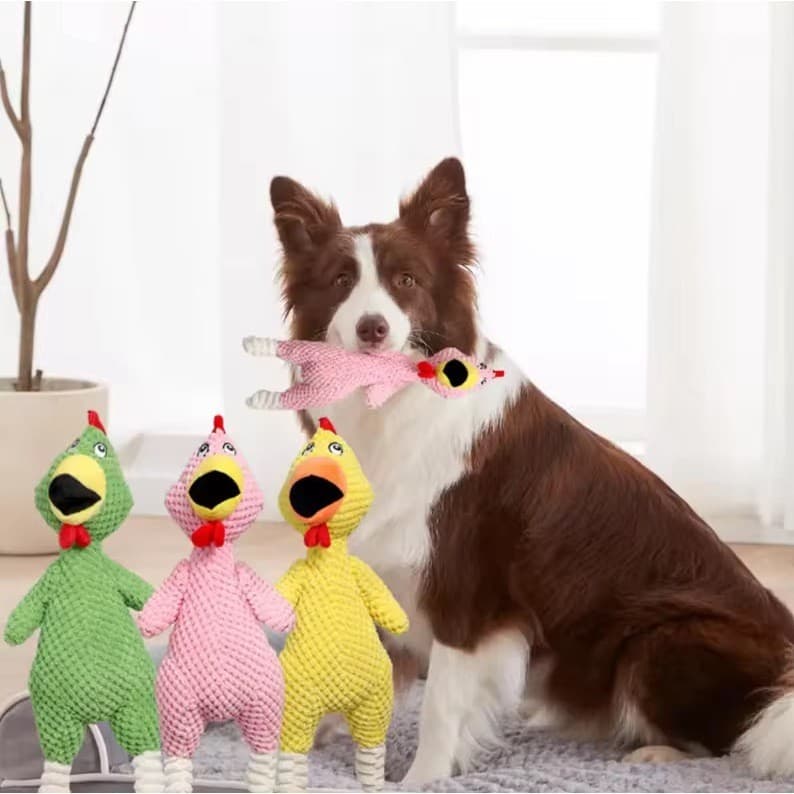 Brinquedo Mordedor Pelúcia Galo Grande Pet Com Apito Cachorros Cães Grande e Médio Porte - 35cm