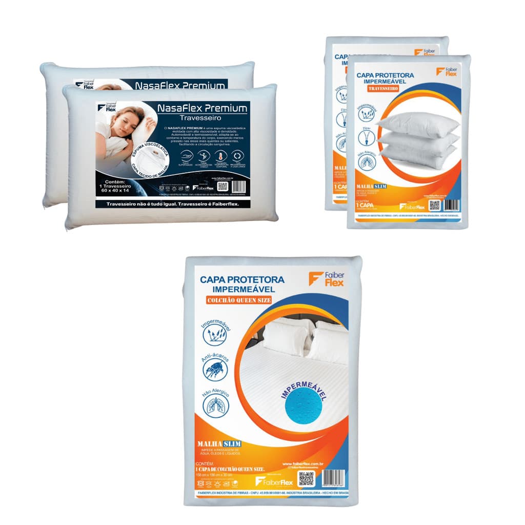 Kit Cama Queen Premium 2 Trav. Nasa e 3 Capas Protetoras